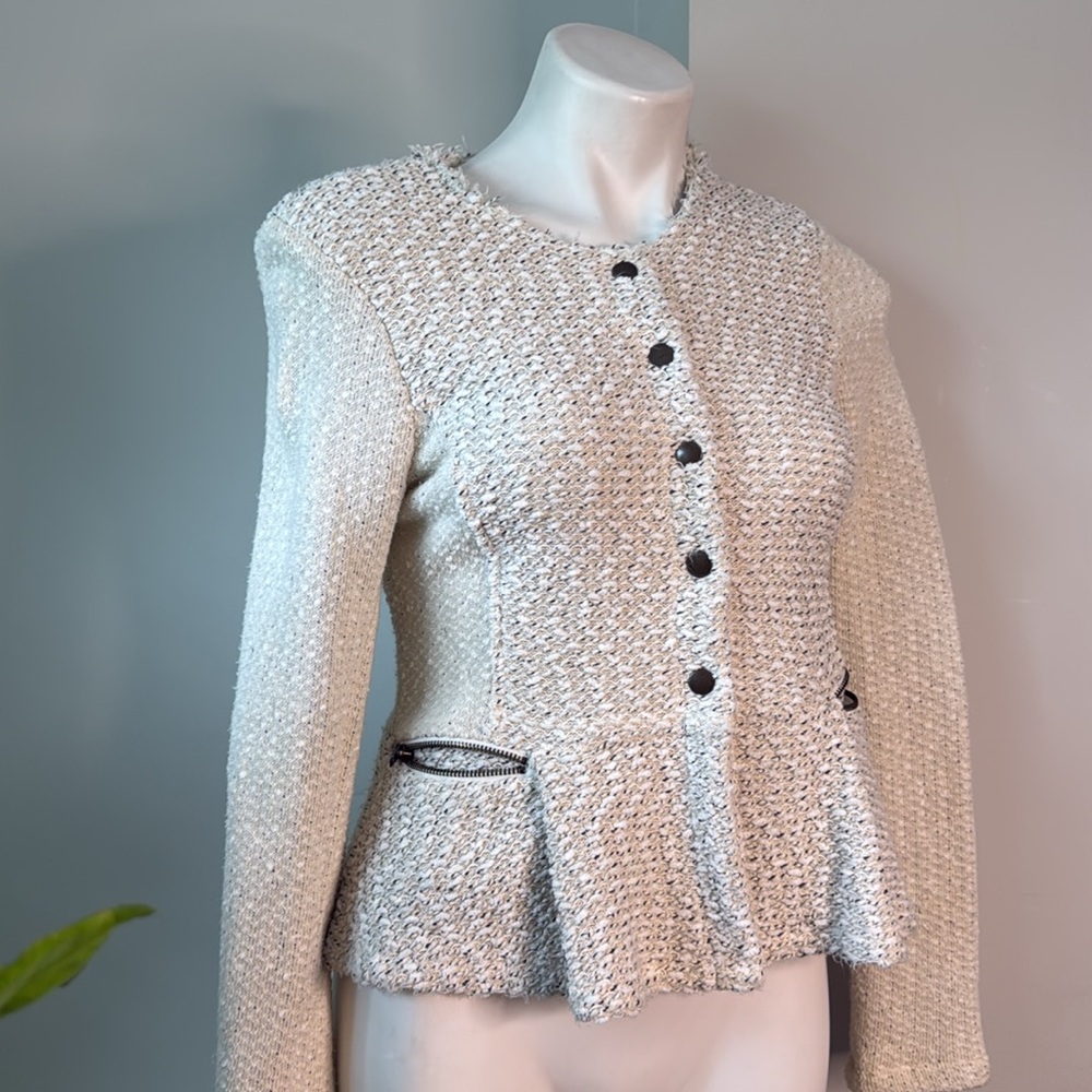 Anthropologie Cartonnier Boucle Knit Snap Peplum Cardigan Jacket small - Picture 2 of 9